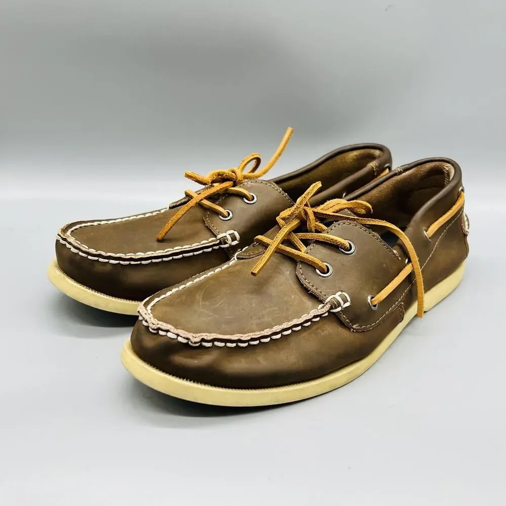 J Crew Shoes Mens 10 Brown Leather Boat Deck Moc Toe Casual Comfort Nautical